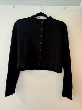 Zara Black Cropped Button Front Knit Cardigan | Mock Neck | Size Small